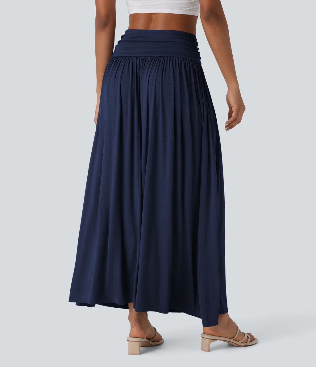 Jupe longue fluide froncée taille haute