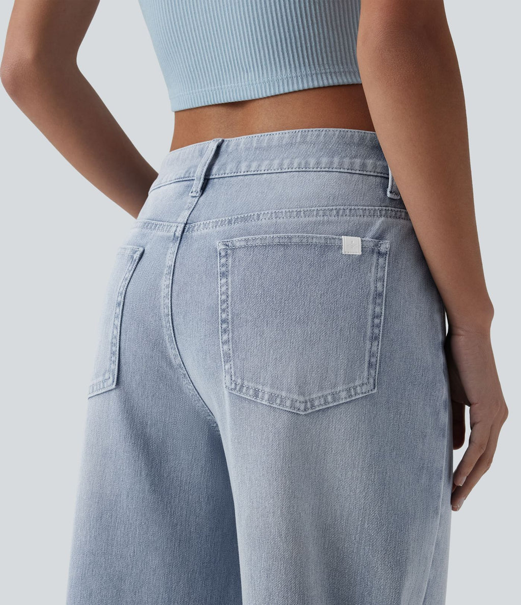 Jean Halara Flex™ mi-taille large ample délavé décontracté avec poches