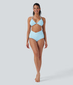 Bas de bikini maillot de bain côtelé taille basse croisé