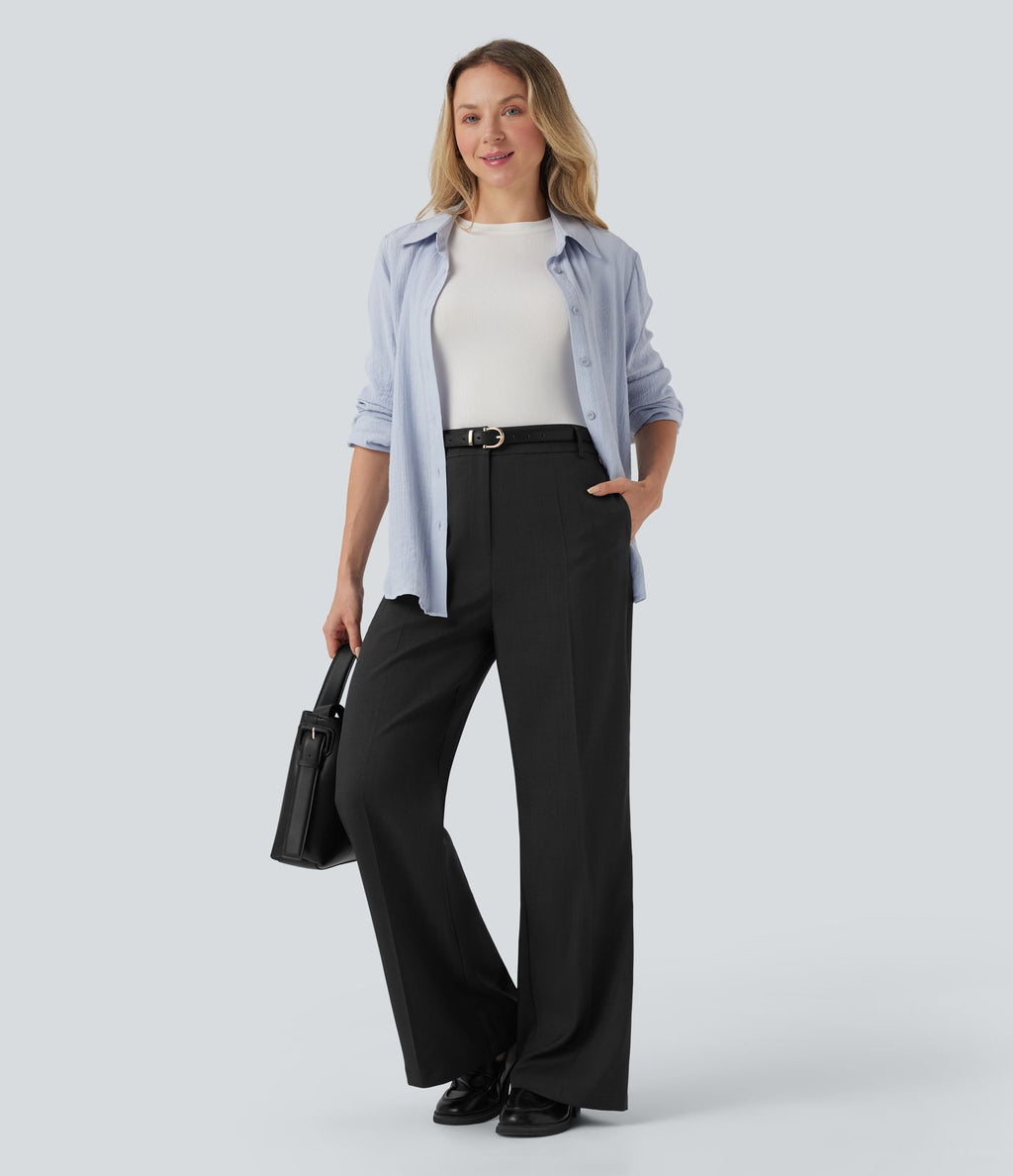 Pantalon tailleur bootcut taille haute avec poches