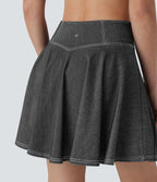 Mini-jupe tennis denim 2-en-1 HalaraMagic™ tricot extensible Cool Touch délavé taille haute avec poches