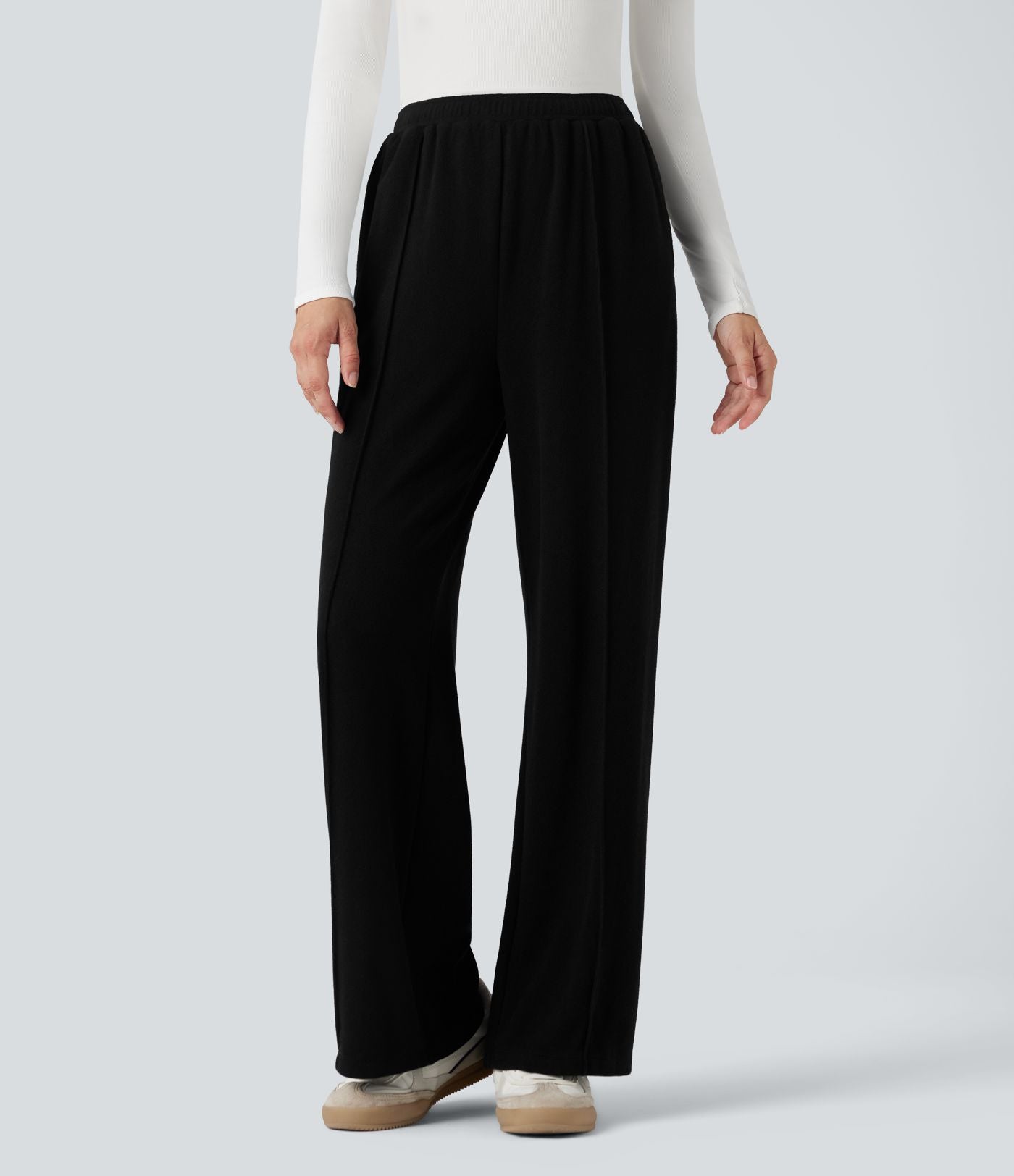 Pantalon baggy taille haute avec cordon de serrage et poches