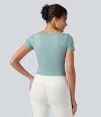 Haut de yoga court OneForm Seamless Flow col V à manches courtes avec brassière intégrée