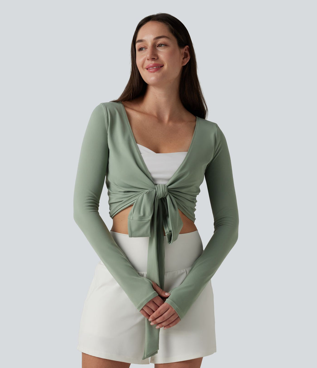 Haut casual SoftlyZero™ cache-cœur à manches longues avec passe-pouces, protection solaire UPF 50+