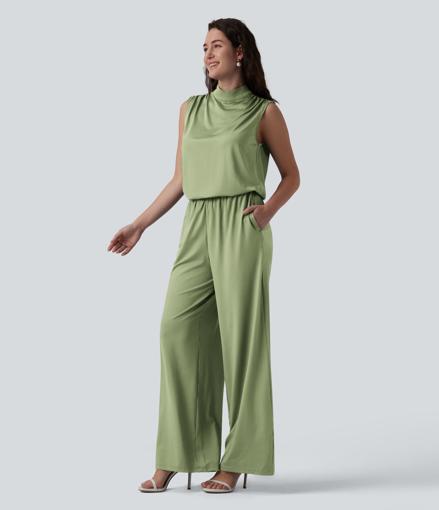 Combinaison mariage et demoiselle d'honneur col montant sans manches coupe droite avec poches - Easy Peasy