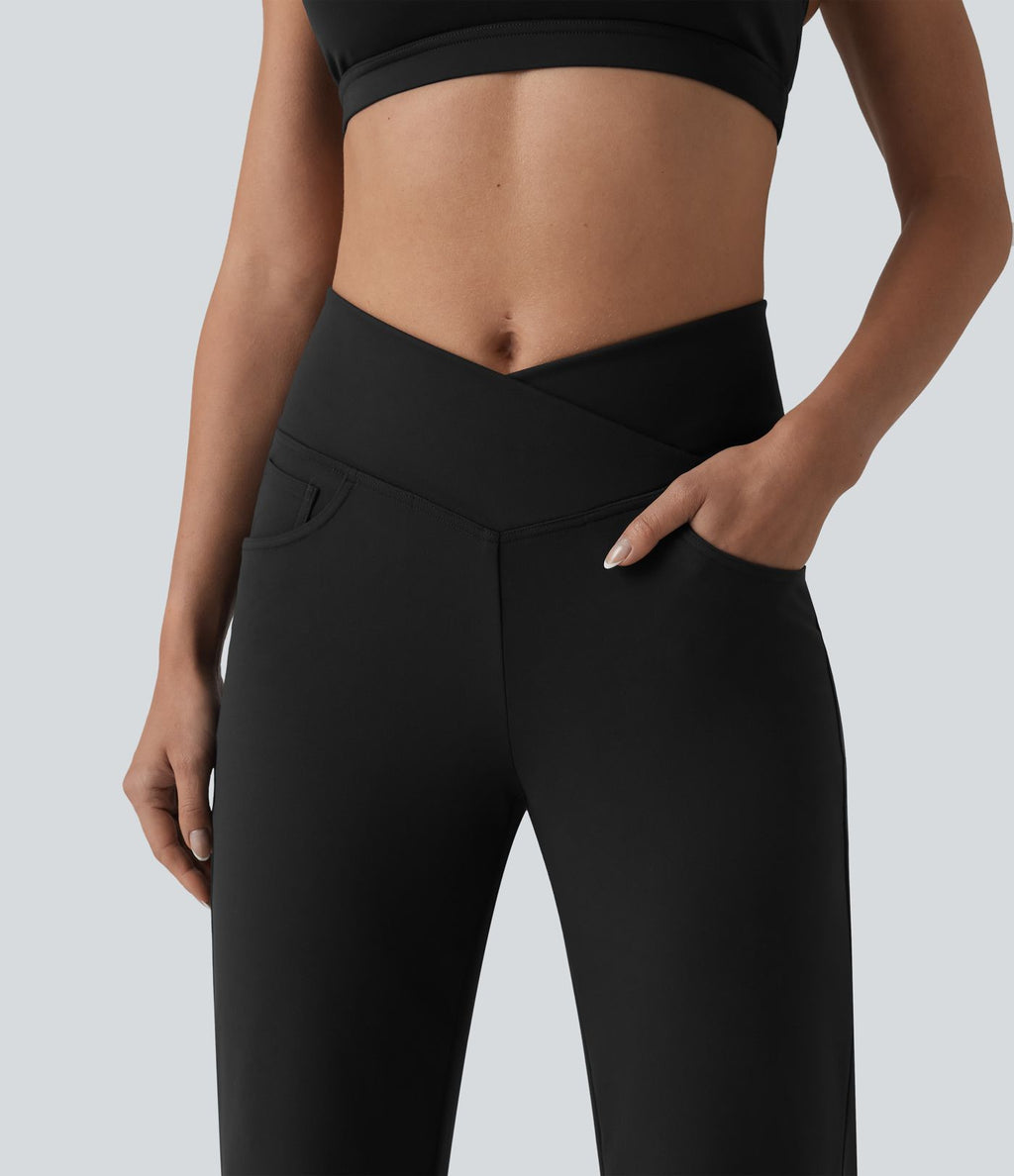 Pantalon de yoga DayStretch croisé taille haute ventre plat coupe droite avec poches