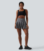 Jupe-short de tennis mini taille haute évasée imprimé léopard avec poches