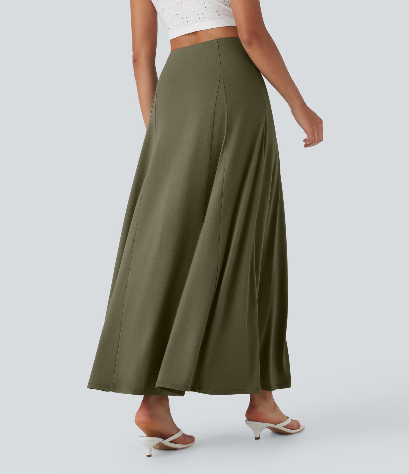 Jupe longue fluide évasée taille haute avec fermeture éclair latérale
