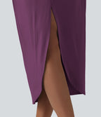 Robe midi col V manches chauve-souris ourlet tulipe torsadé