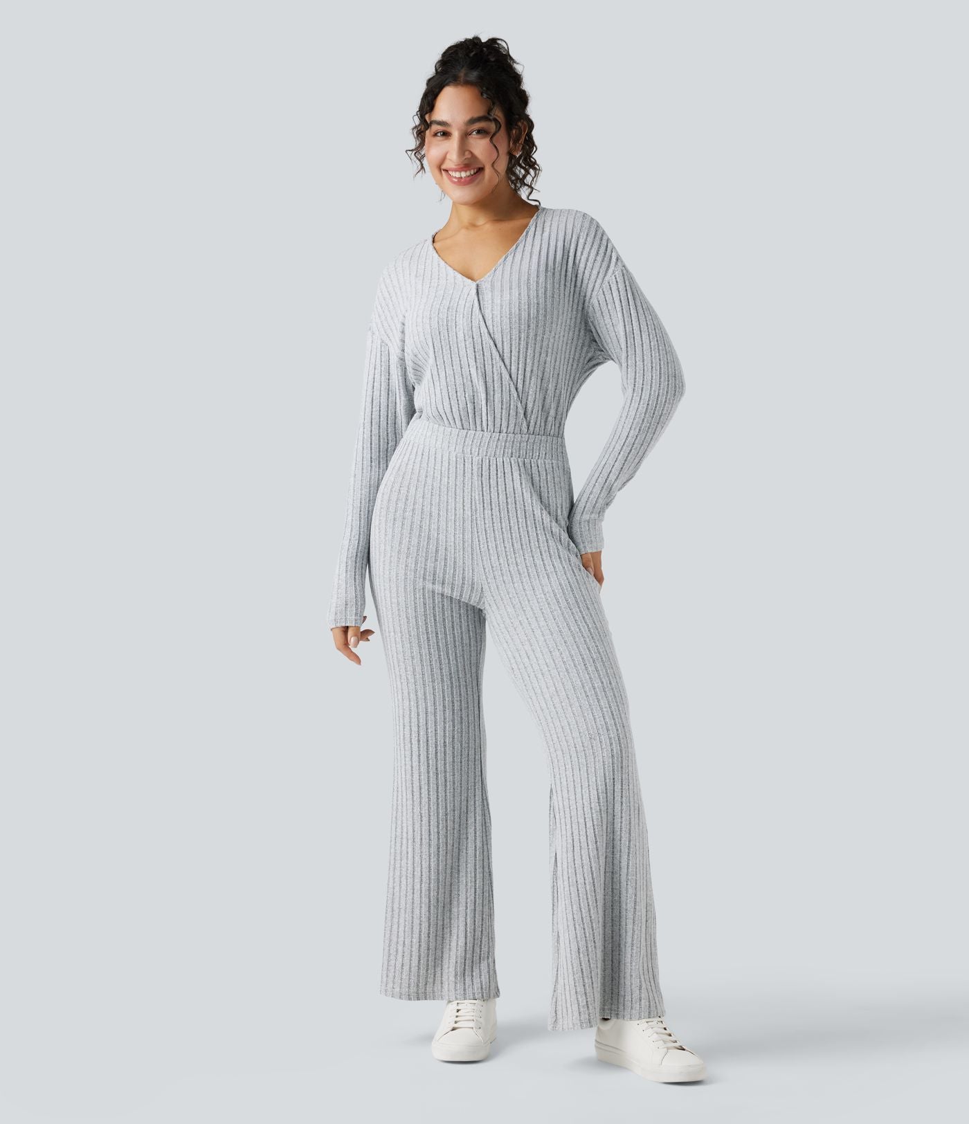 Combinaison casual côtelée maille col V manches longues - Easy Peasy