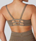 Brassière de sport yoga soutien léger col U à découpes rayé bonnets A-C