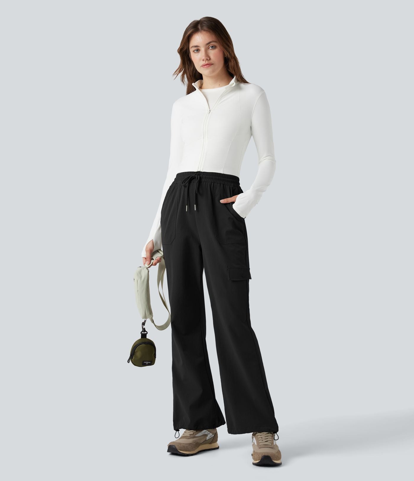 Pantalon de randonnée bootcut, taille haute, cordon et poches