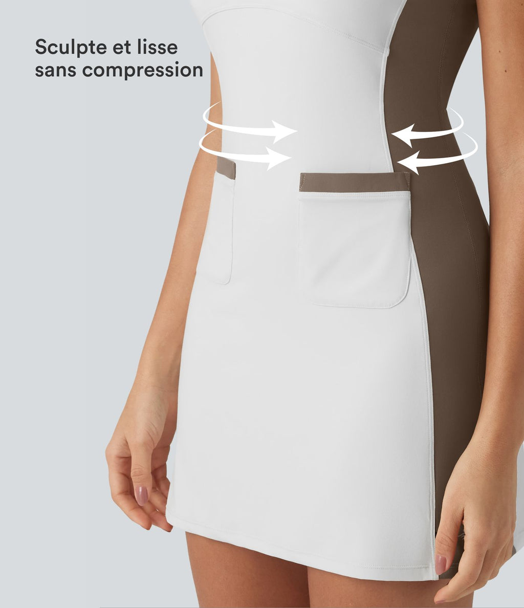 Halara UltraSculpt™ Robe mini de golf sans manches col cheminée color block avec poches
