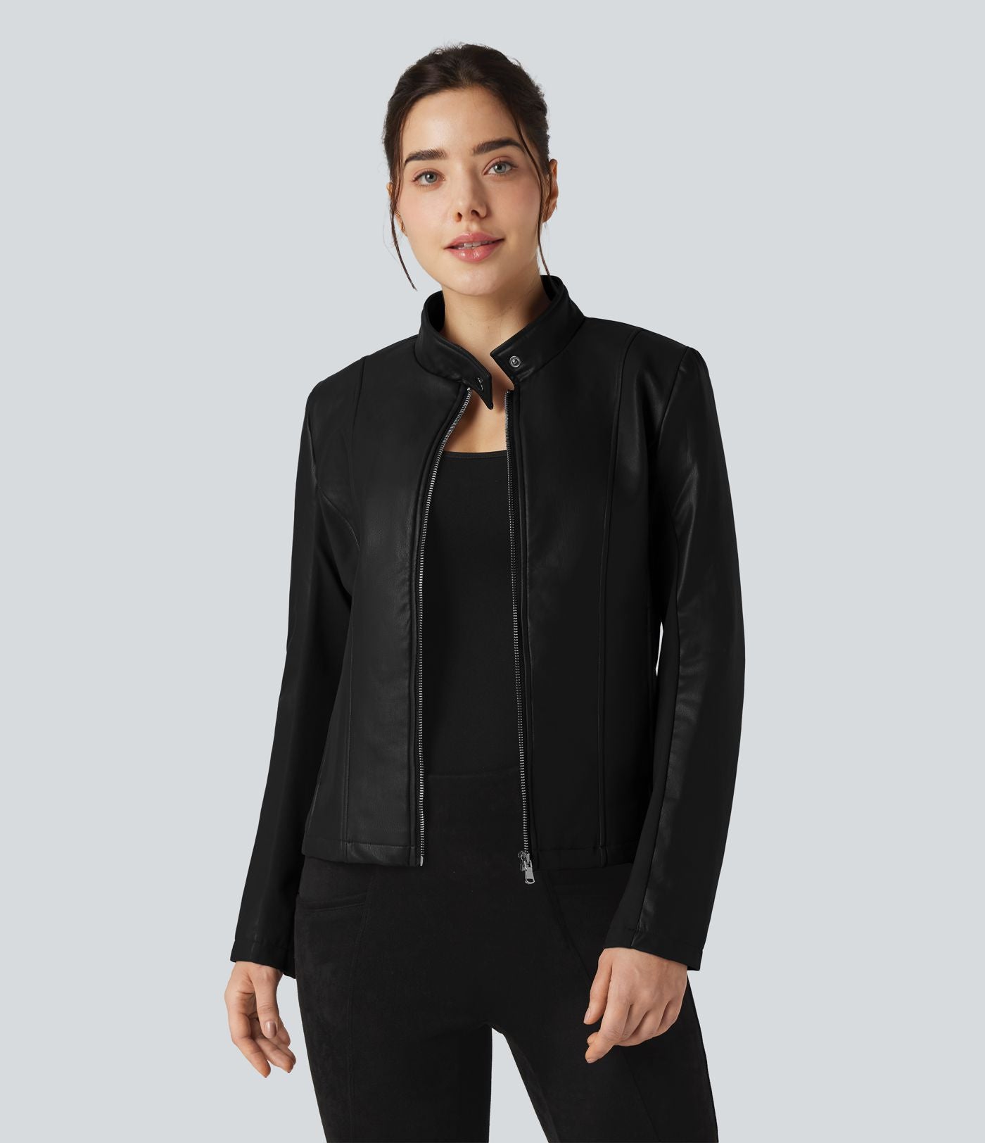 Veste polaire tissu enduit col montant zippée à manches longues avec poches