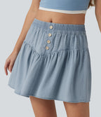 Jupe mini casual trapèze en denim lyocell drapé taille mi-haute