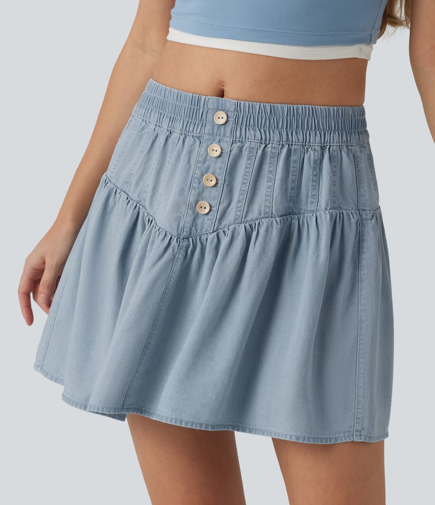Jupe mini casual trapèze en denim lyocell drapé taille mi-haute