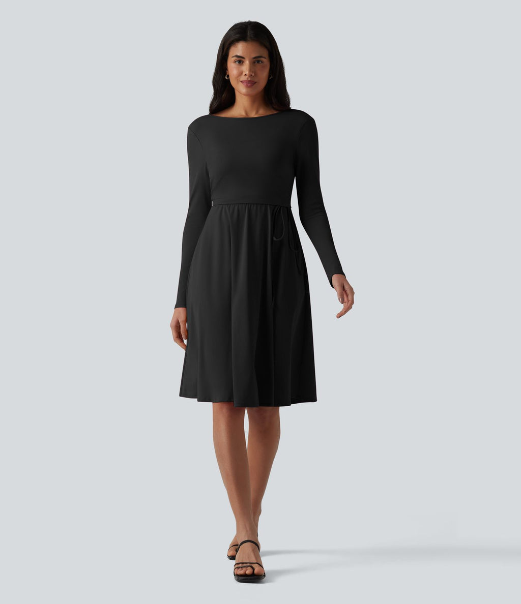 Robe midi SoftlyZero™ Airy 2-en-1 effet frais InstantCool à manches longues, coupe portefeuille et poches