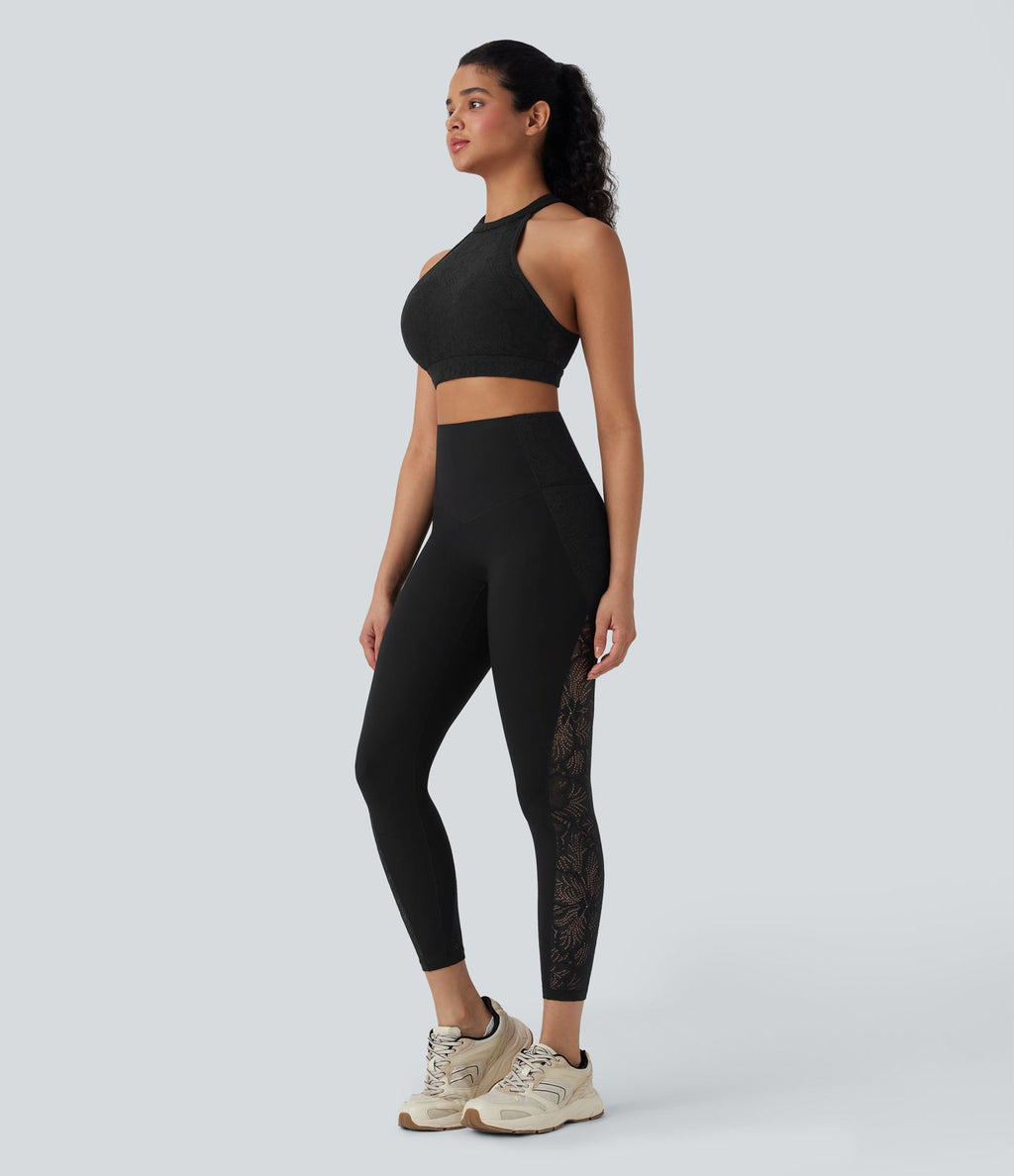 Legging d'entraînement gainant taille haute avec détails dentelle contrastée et poches Halara UltraSculpt™