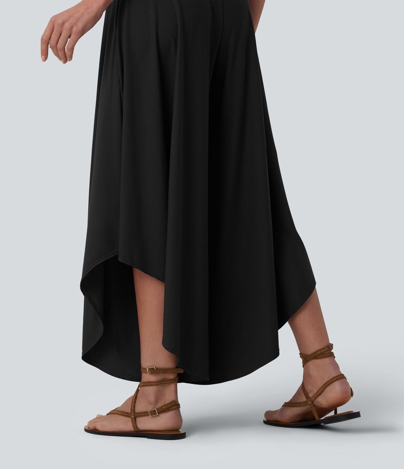 Pantalon ample gainant taille haute à ourlet volants avec poches