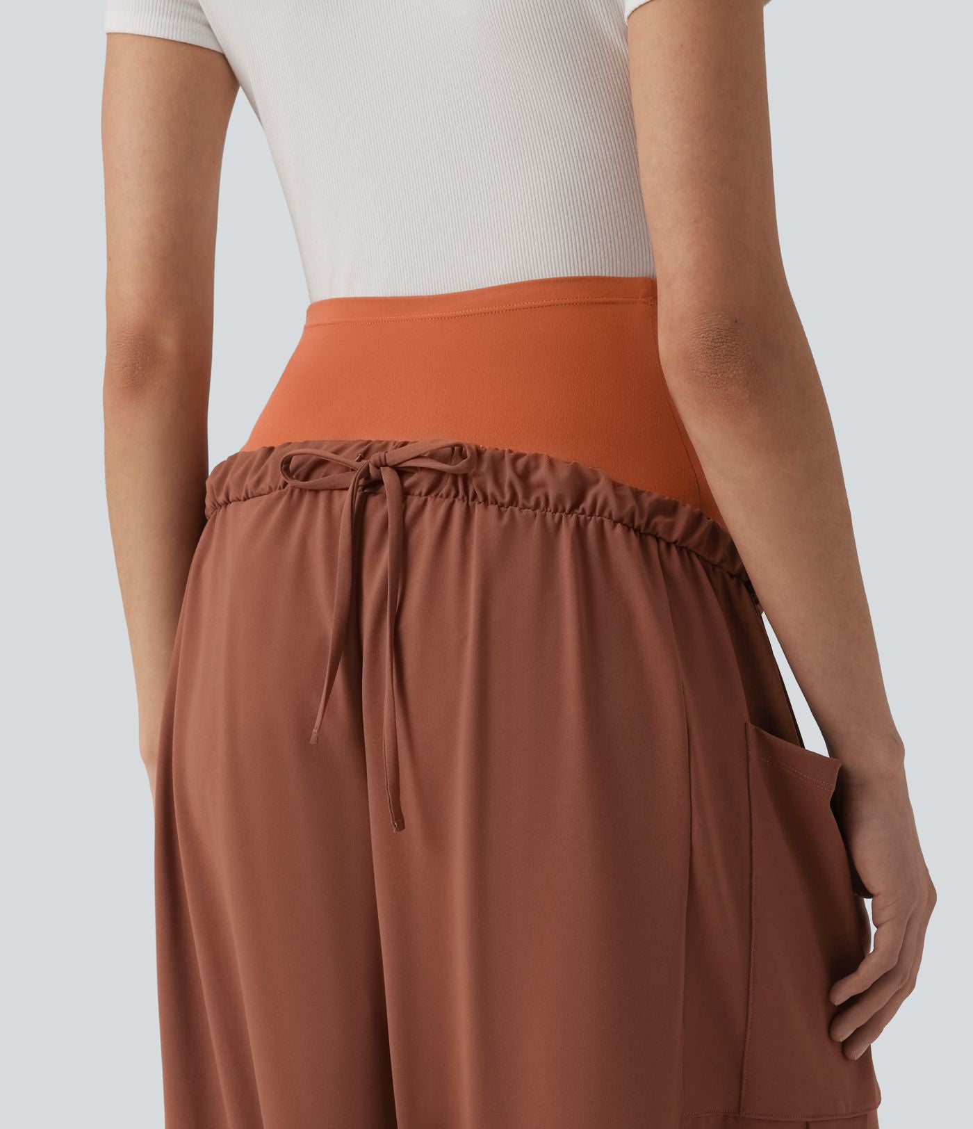 Pantalon de grossesse casual ample taille super haute avec cordon de serrage et poches