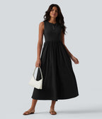Robe midi évasée fluide décontractée Breezeful™ col Henley sans manches à séchage rapide avec poches