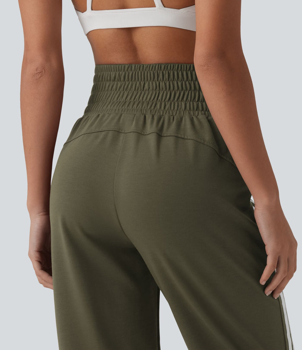 Jogging casual capri à rayures taille haute avec cordon de serrage et poches