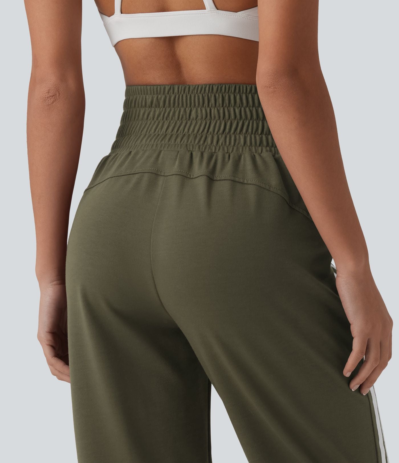 Jogging casual capri à rayures taille haute avec cordon de serrage et poches