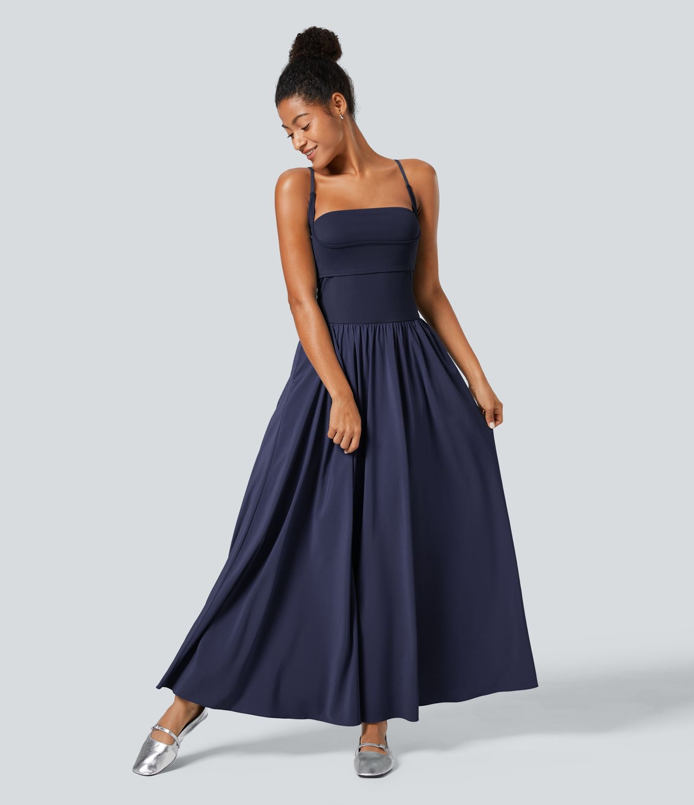 Breezeful™ Robe Débardeur Casual Dos Nu Poches Latérales Plissée Évasée Longue Séchage Rapide