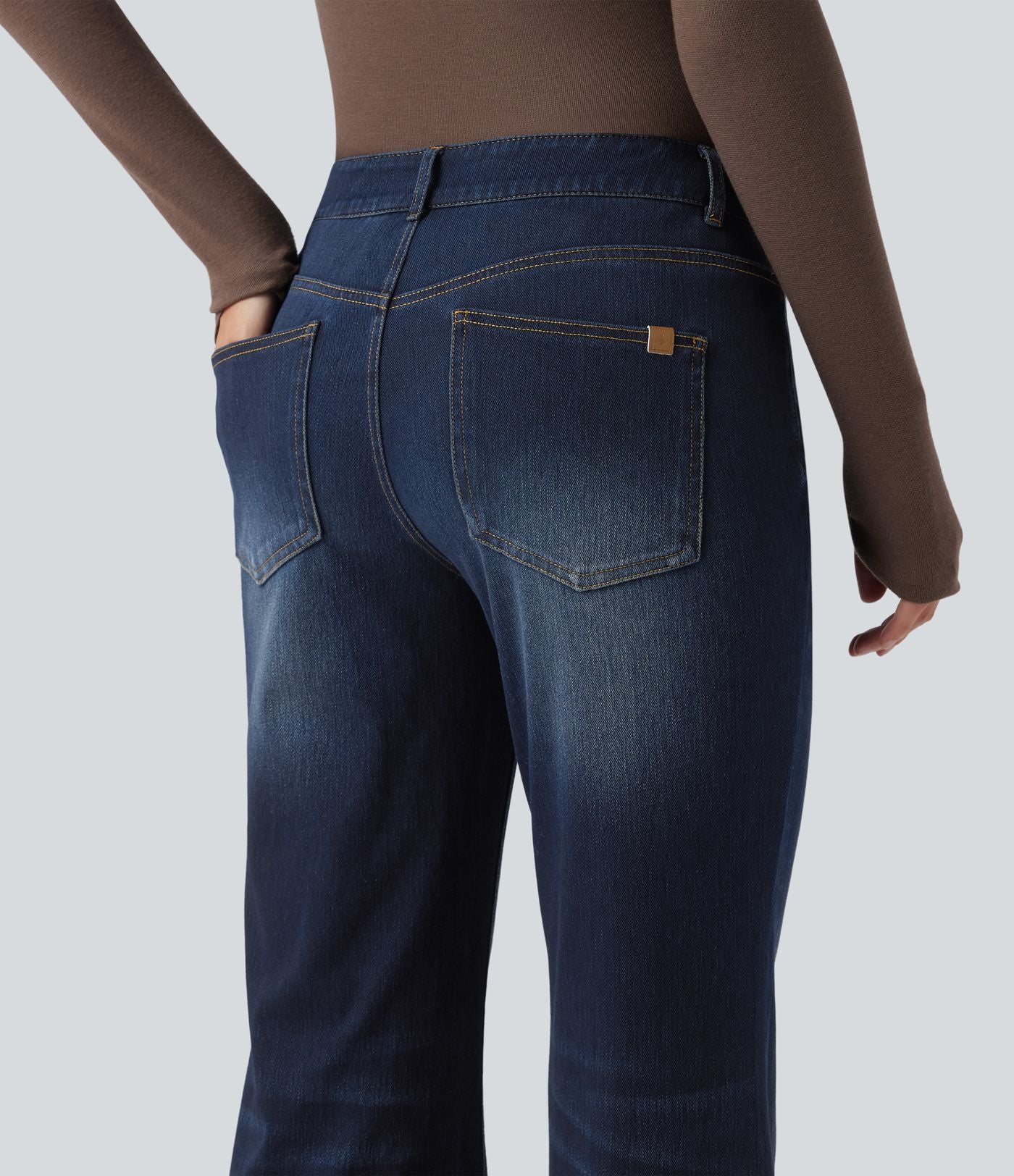 Halara Flex™ Jean évasé décontracté délavé taille basse avec poches