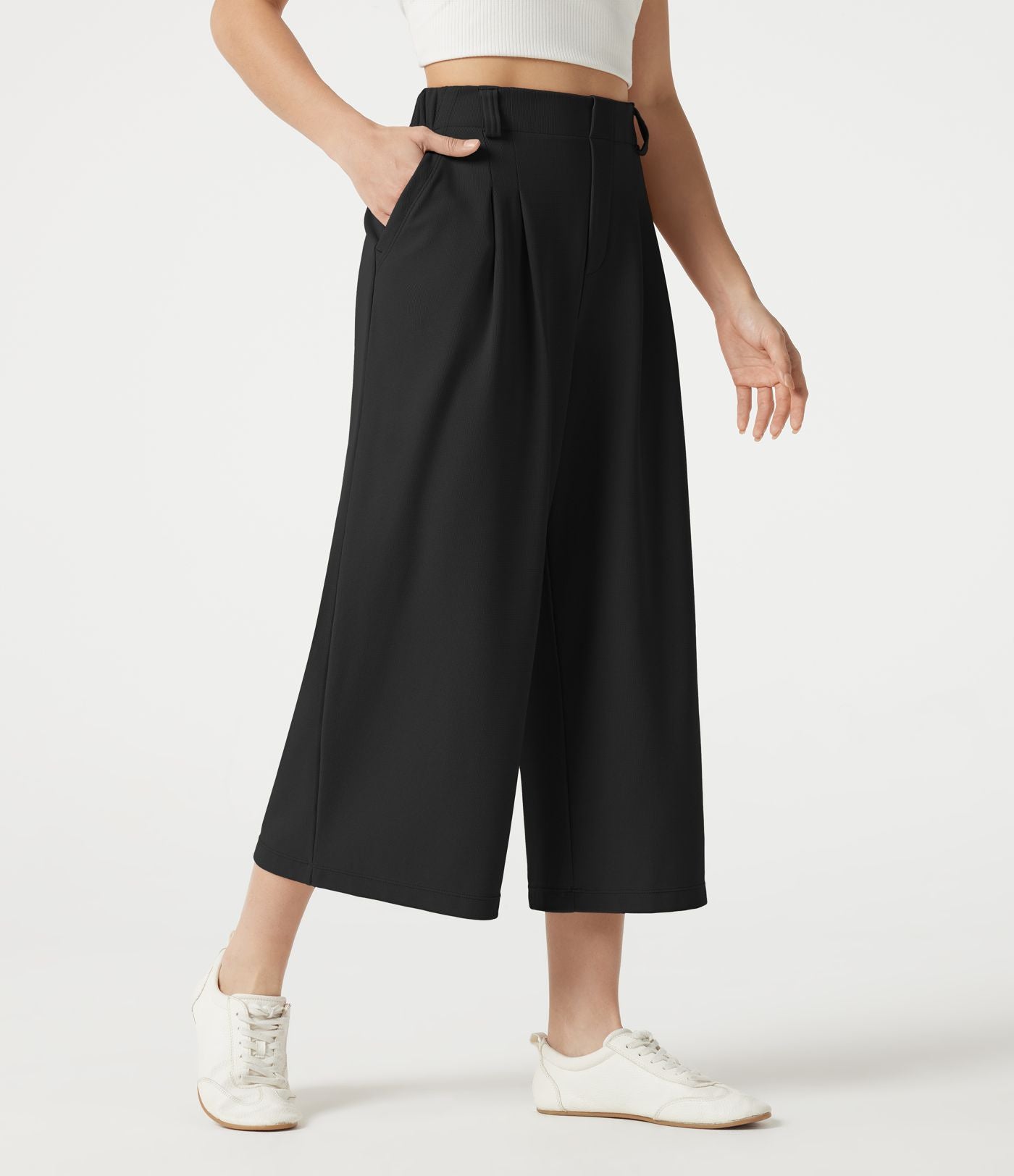 Pantalon tailleur cropped Halara Flex™ taille haute jambes larges en gaufré avec poches
