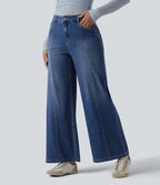 Halara Flex™ Jean droit casual taille mi-haute en lyocell drapé, avec poches