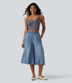 Jean large casual capri taille haute en lyocell avec poches