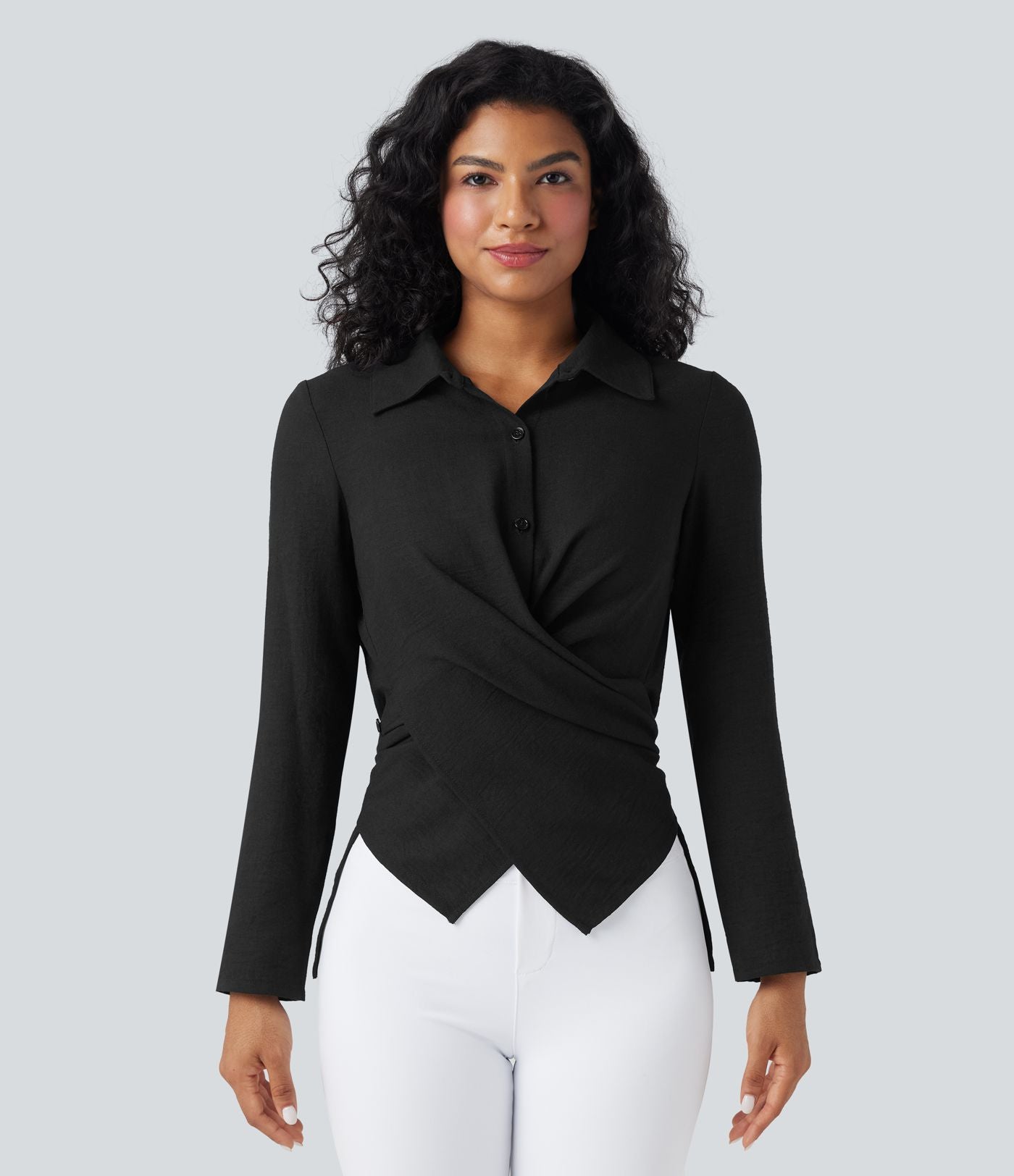 Chemise tailleur portefeuille manches longues avec lien dos