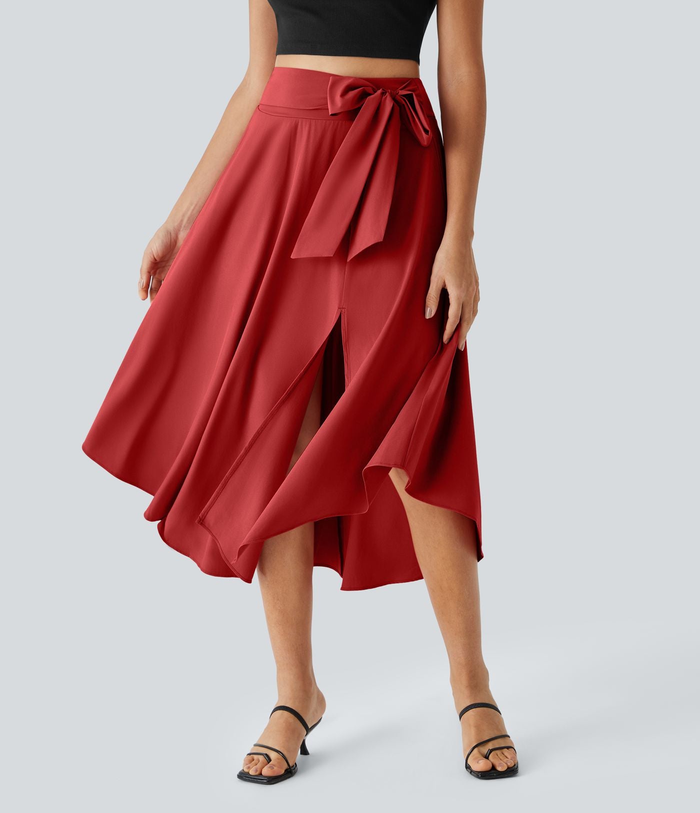 Breezeful™ Jupe Taille Haute Casual Midi Séchage Rapide Fluide Fentes Latérales Nouées 2 en 1