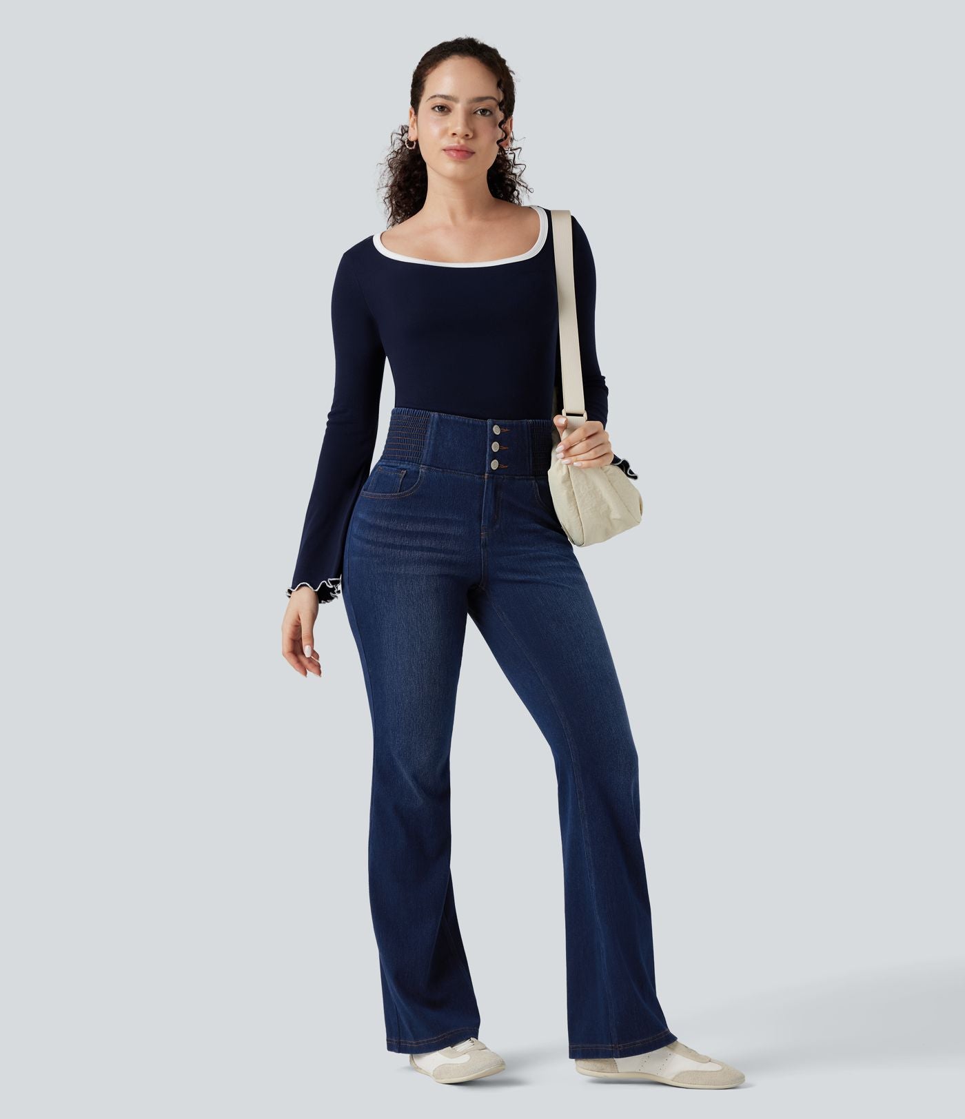 Jean évasé Halara Flex™ taille haute froncé avec poches
