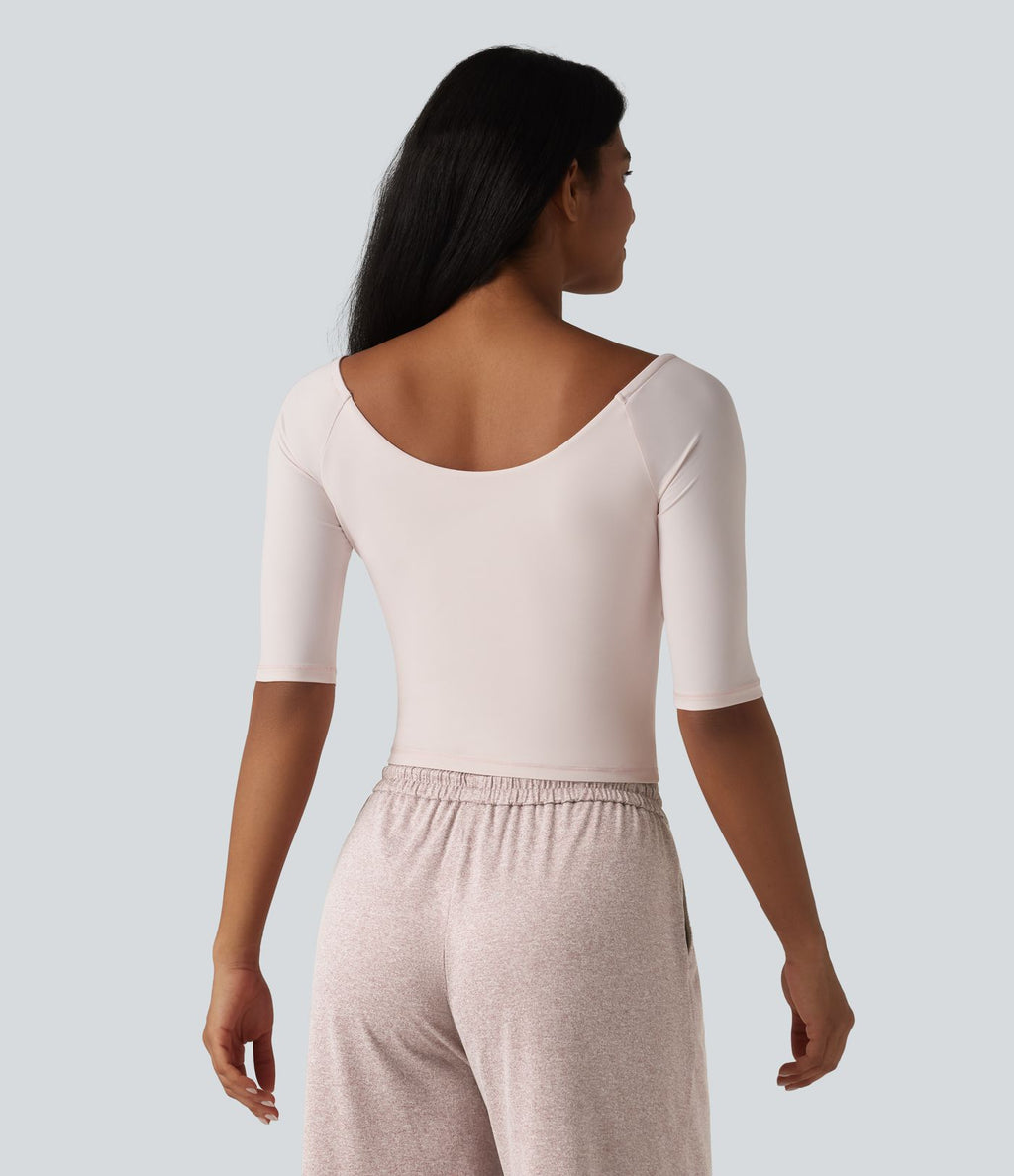 Haut décontracté col V croisé manches mi-longues coupe ultra-ajustée effet frais InstantCool, protection solaire UPF50+