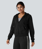 Sweat-shirt coton décontracté à capuche avec fermeture éclair et poches