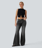 Halara Flex™ Jean évasé décontracté délavé taille basse avec poches