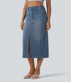 Halara Flex™ Jupe droite midi en denim taille haute avec fente et poches
