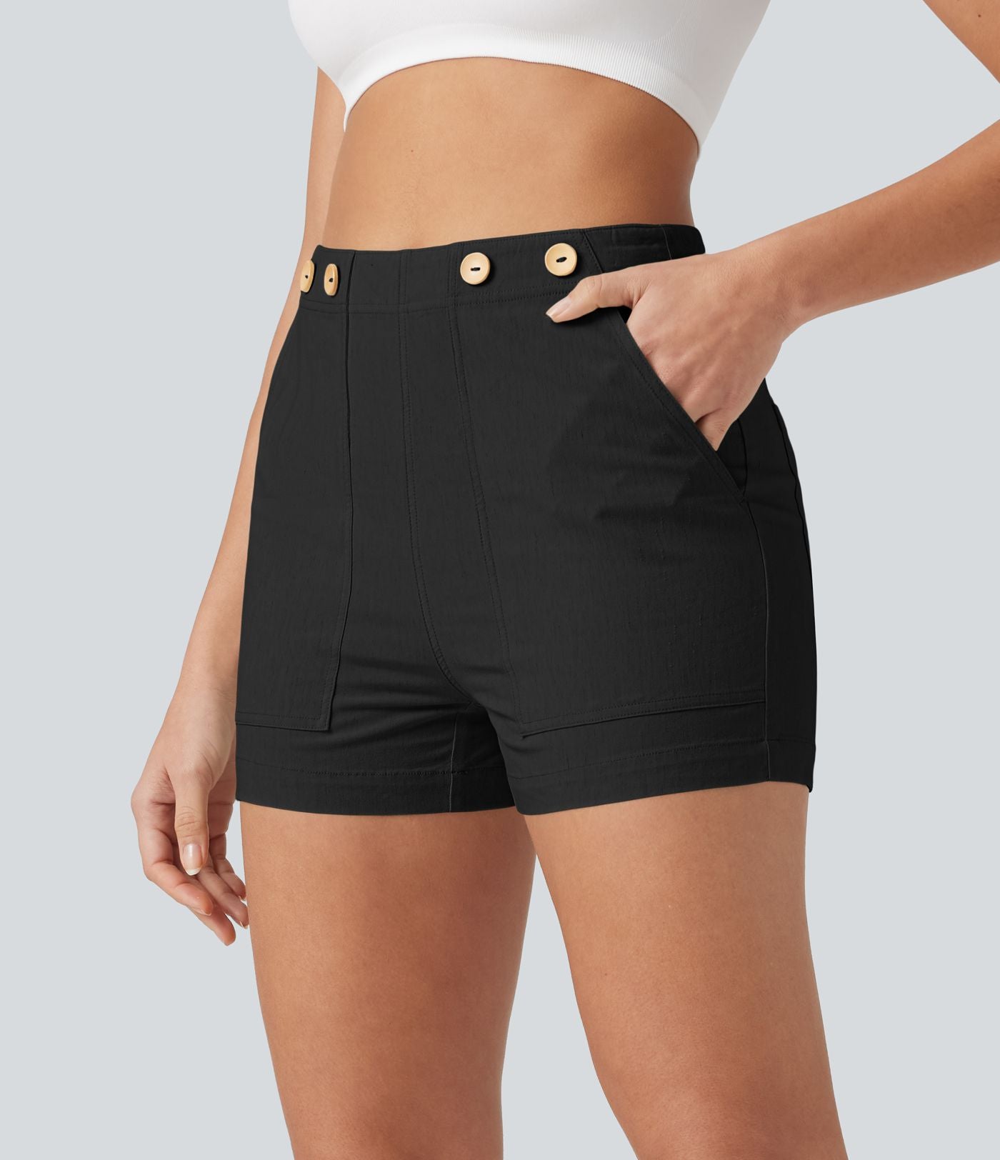 Short taille haute décontracté en lin stretch 7,5 cm avec poches