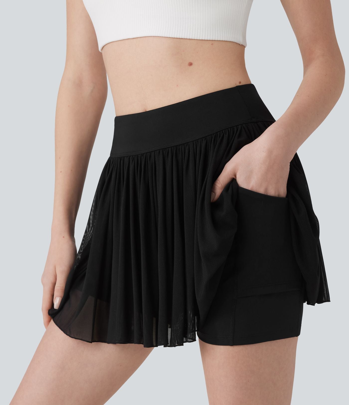 Jupe-short de tennis mini 2-en-1 taille mi-haute mesh contrasté avec poche