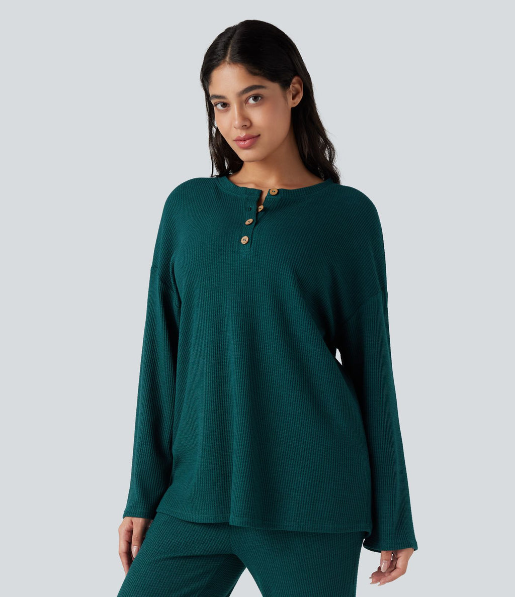 Top détente col henley manches longues gaufré