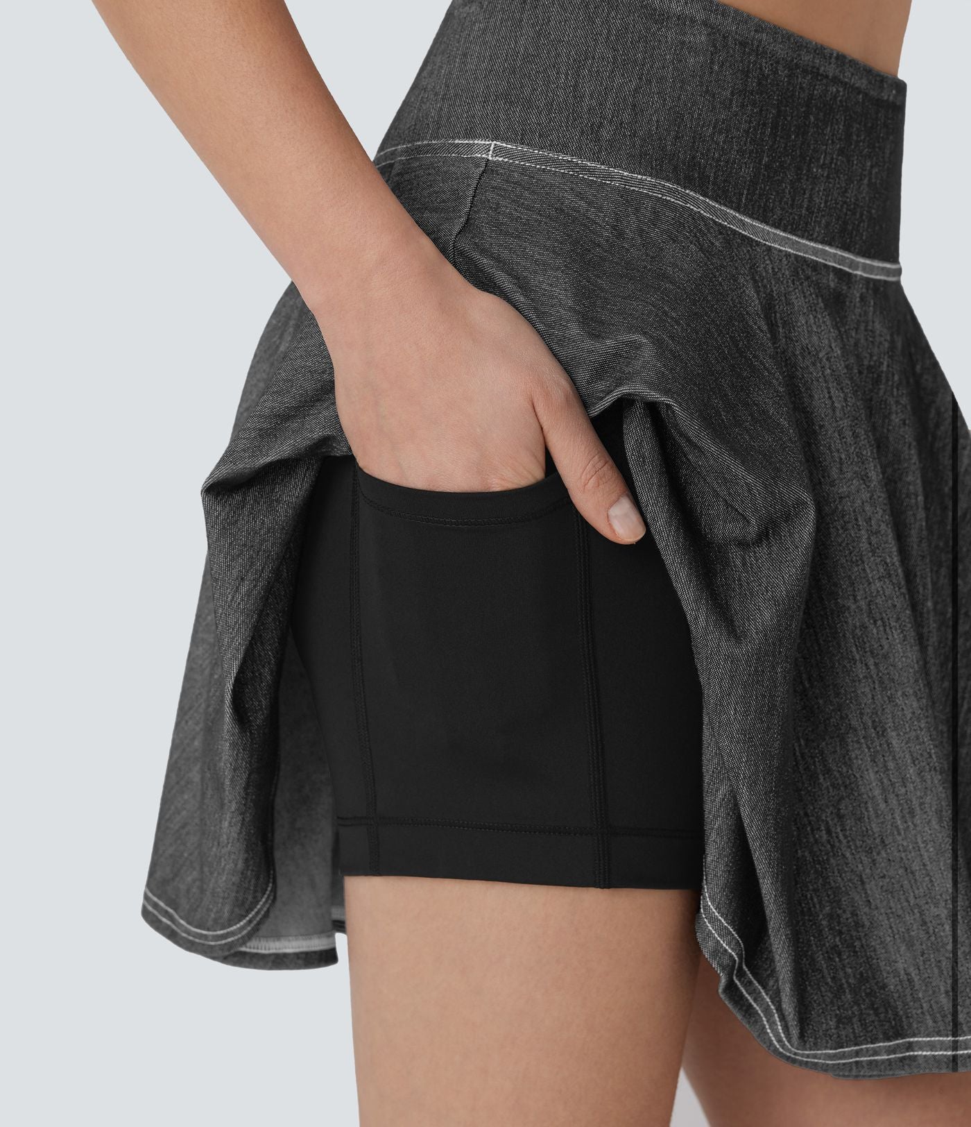 Mini-jupe tennis denim 2-en-1 HalaraMagic™ tricot extensible Cool Touch délavé taille haute avec poches