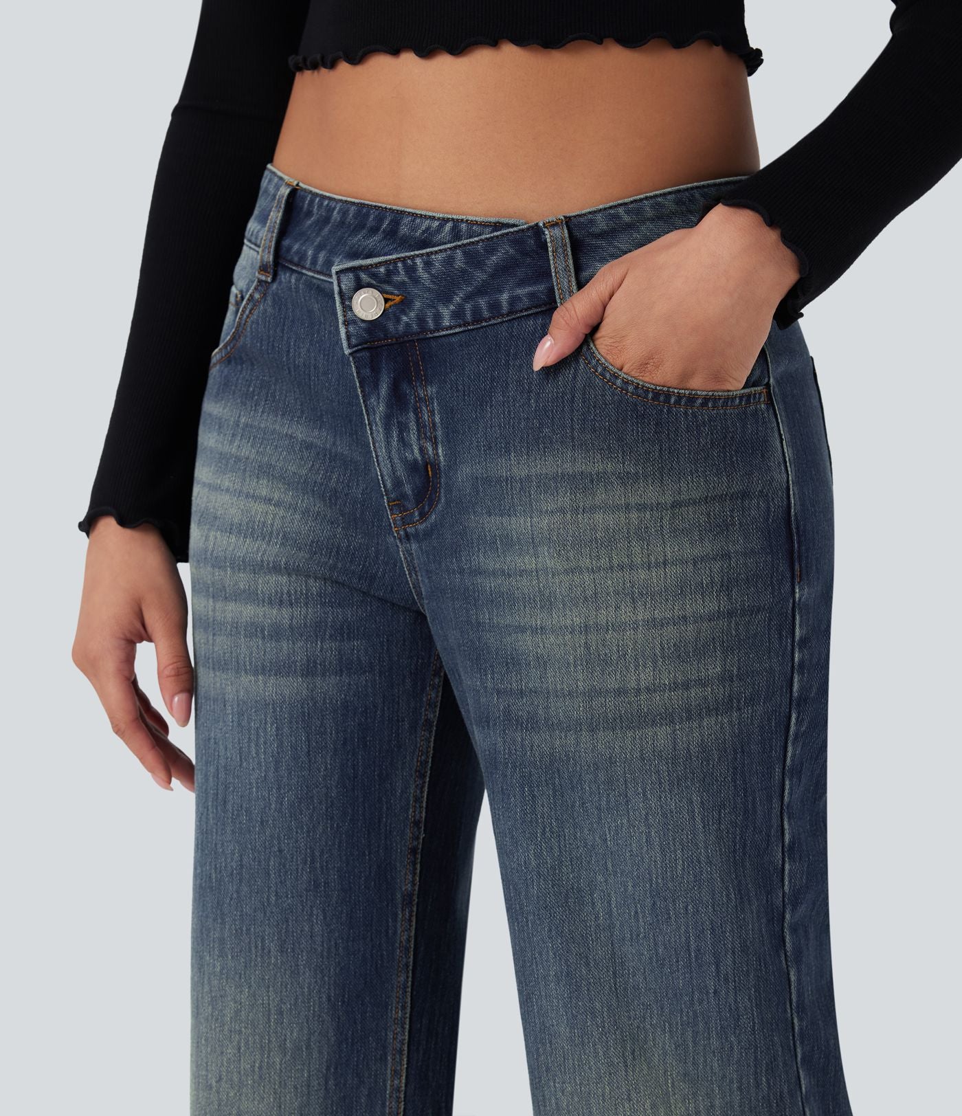 Jean décontracté Halara Flex™ asymétrique jambe droite taille basse avec poches