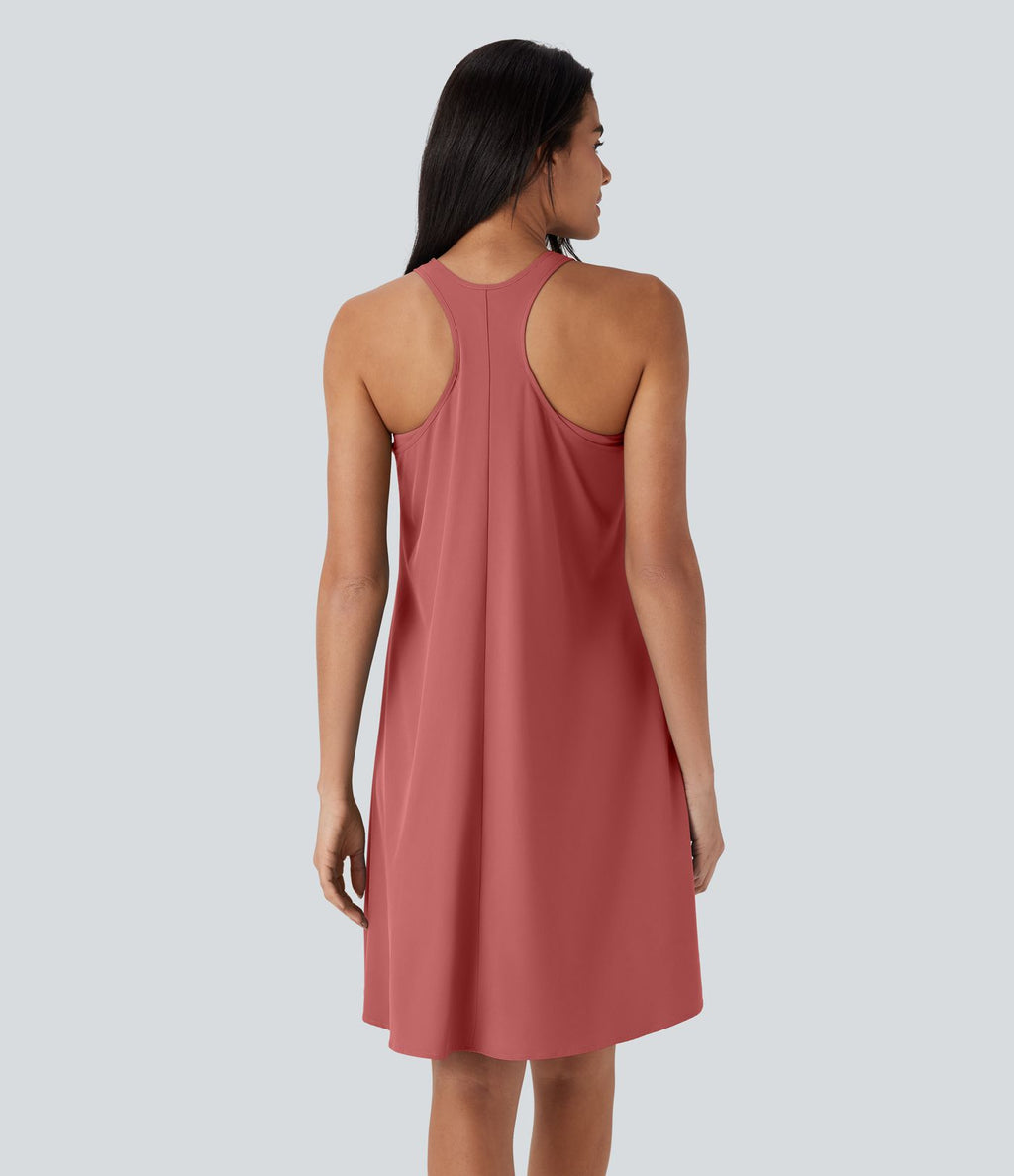 Robe décontractée mini fluide Breezeful™ à dos nageur, poches latérales, ourlet asymétrique et séchage rapide