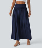Jupe longue fluide froncée taille haute