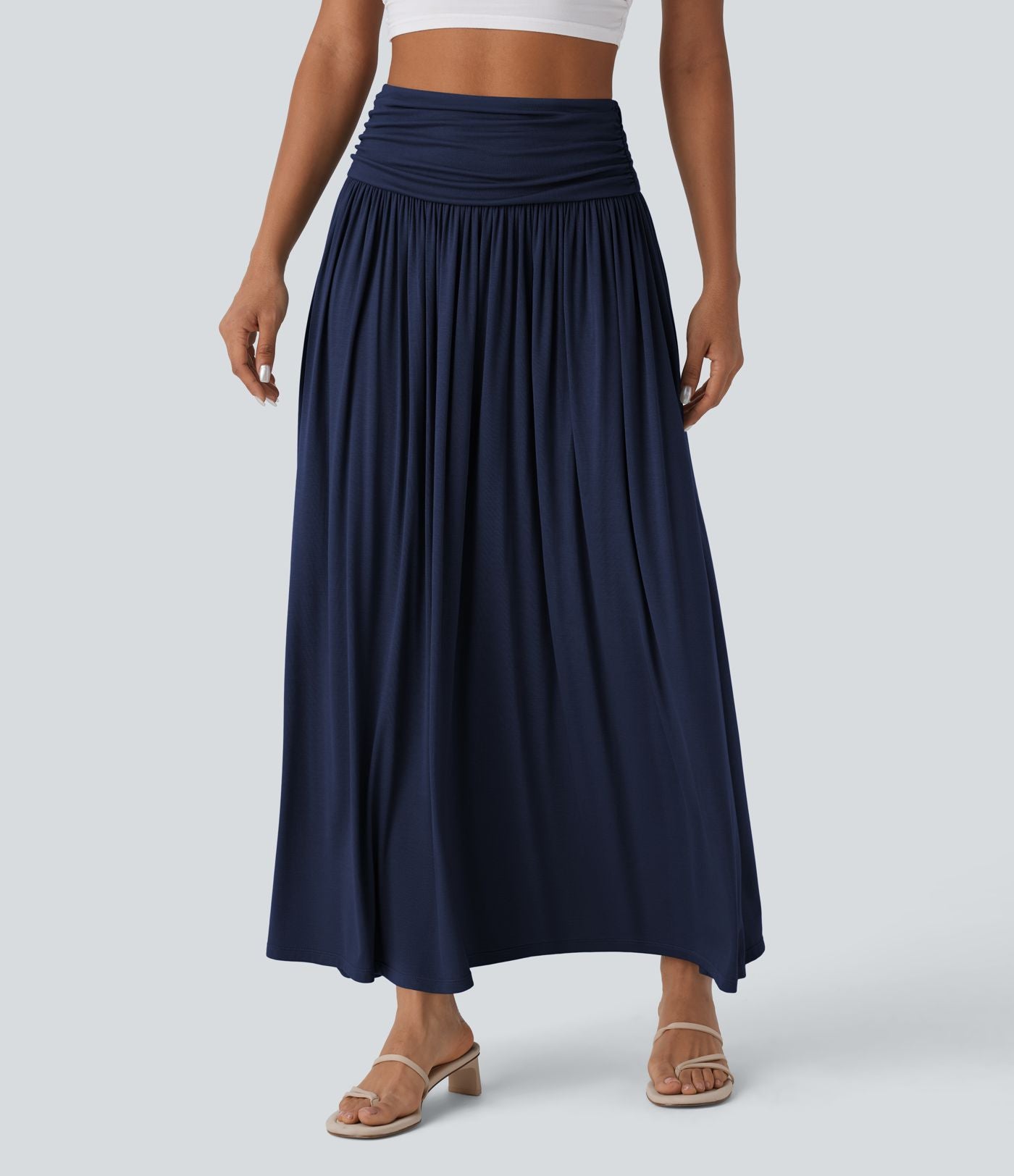 Jupe longue fluide froncée taille haute