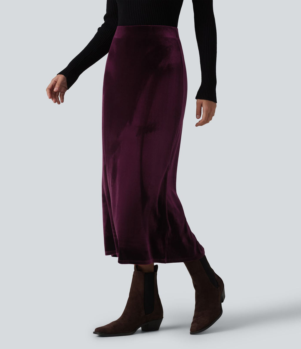 Jupe midi tailleur en velours taille haute