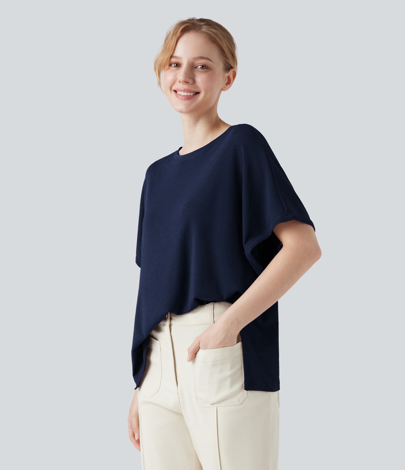 T-shirt col rond manches chauve-souris coupe décontractée