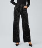 Pantalon en Velours Taille Haute avec Bouton Multipoches Droites